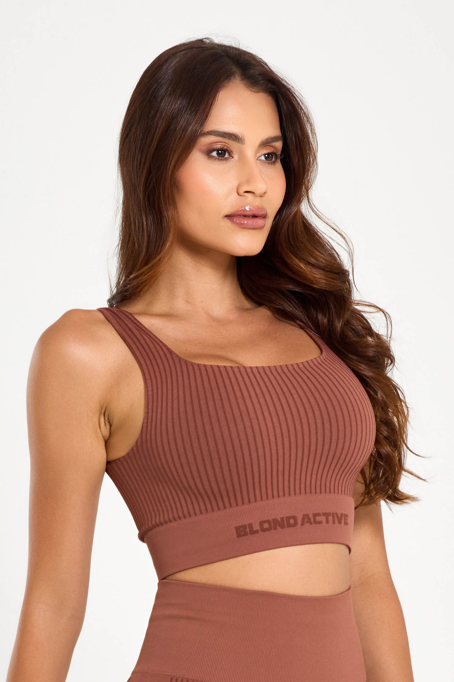 Top Feminino Energy em Lycra Seamless Tex Coffe