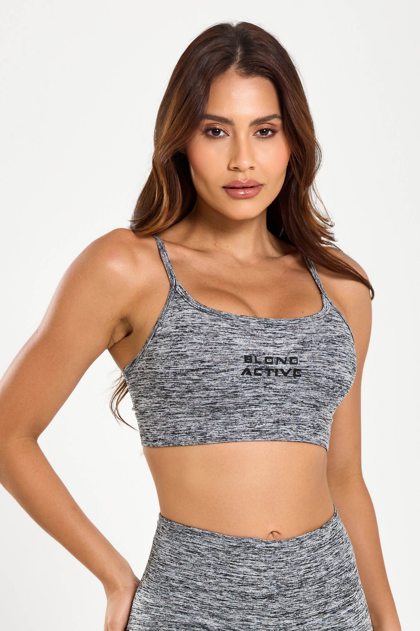 Conjunto Duomix Cinza Mescla Top + Legging Seamless UV+
