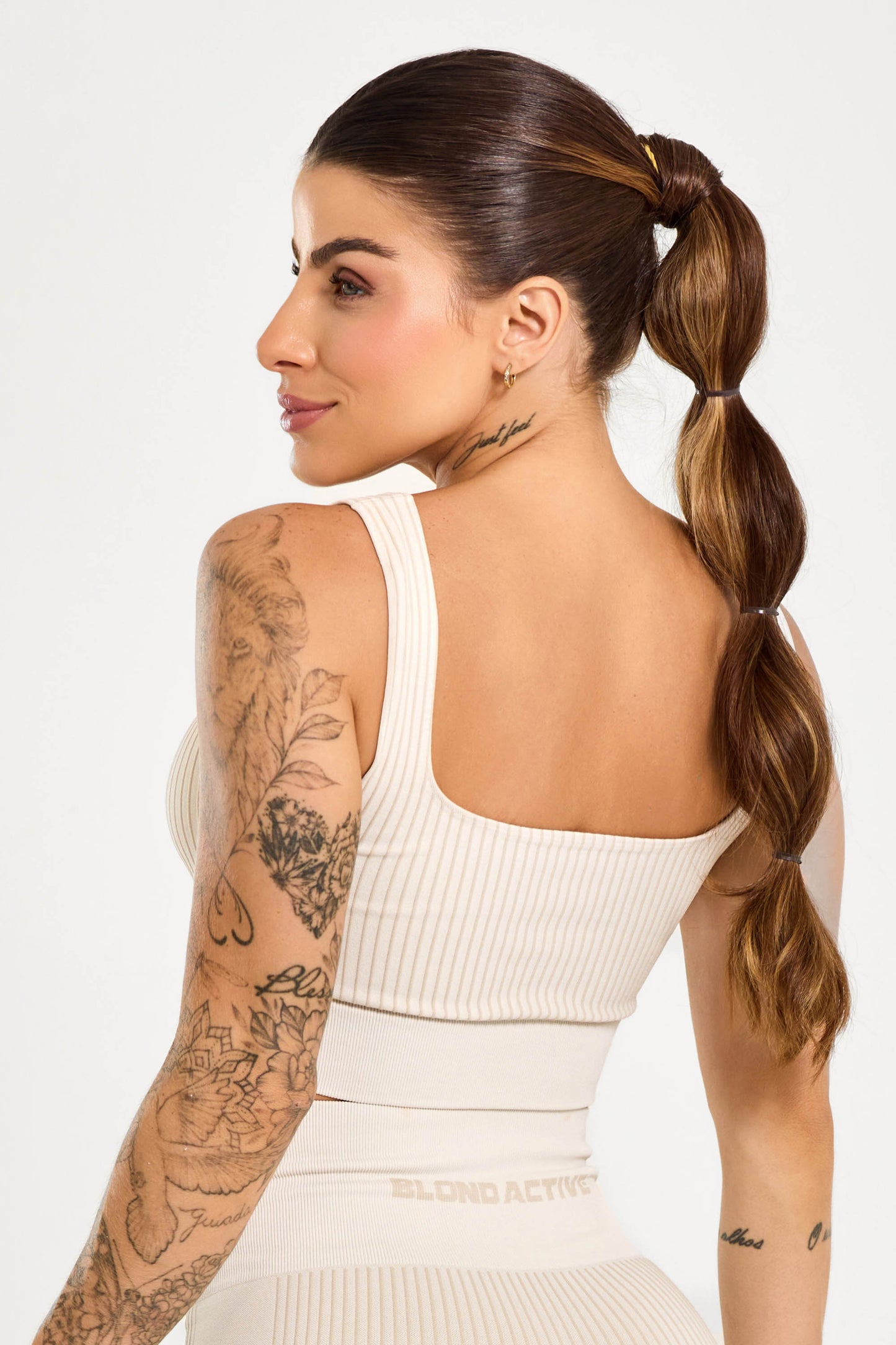 Conjunto Energy Seamless Tex Top Anatômico + Legging Canelada Off White