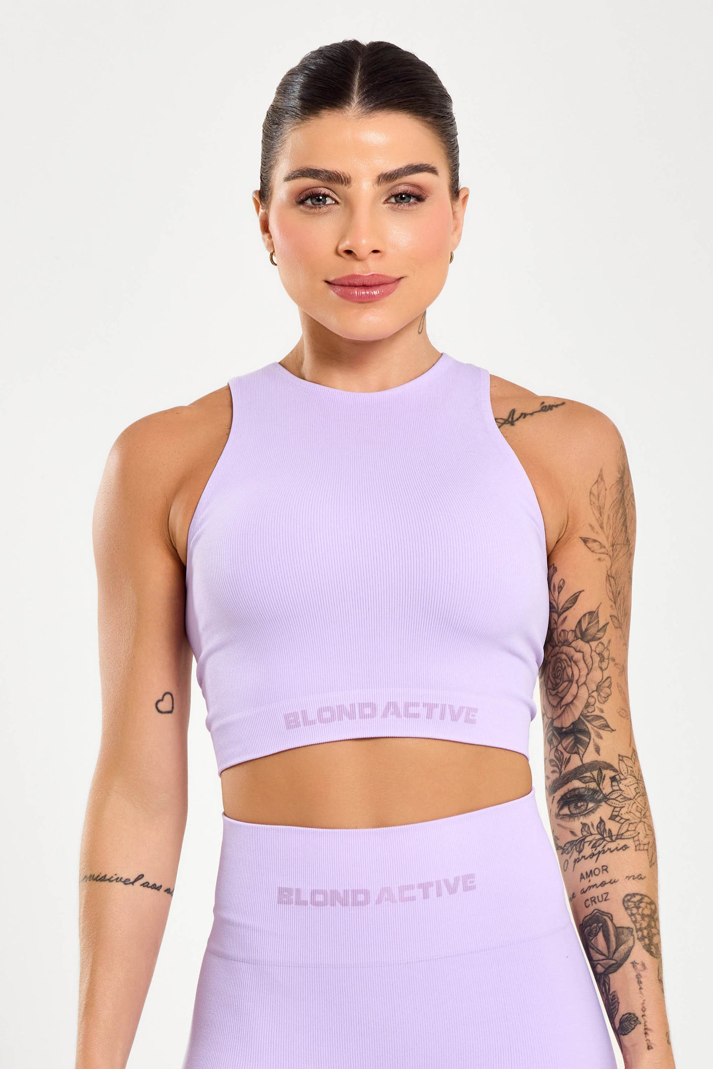 Conjunto Energy Seamless  Top Cropped (Lilás) + Legging Lisa (Lilás)