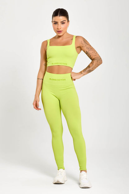 Calça Legging Canelada Cós Alto Seamless Neon