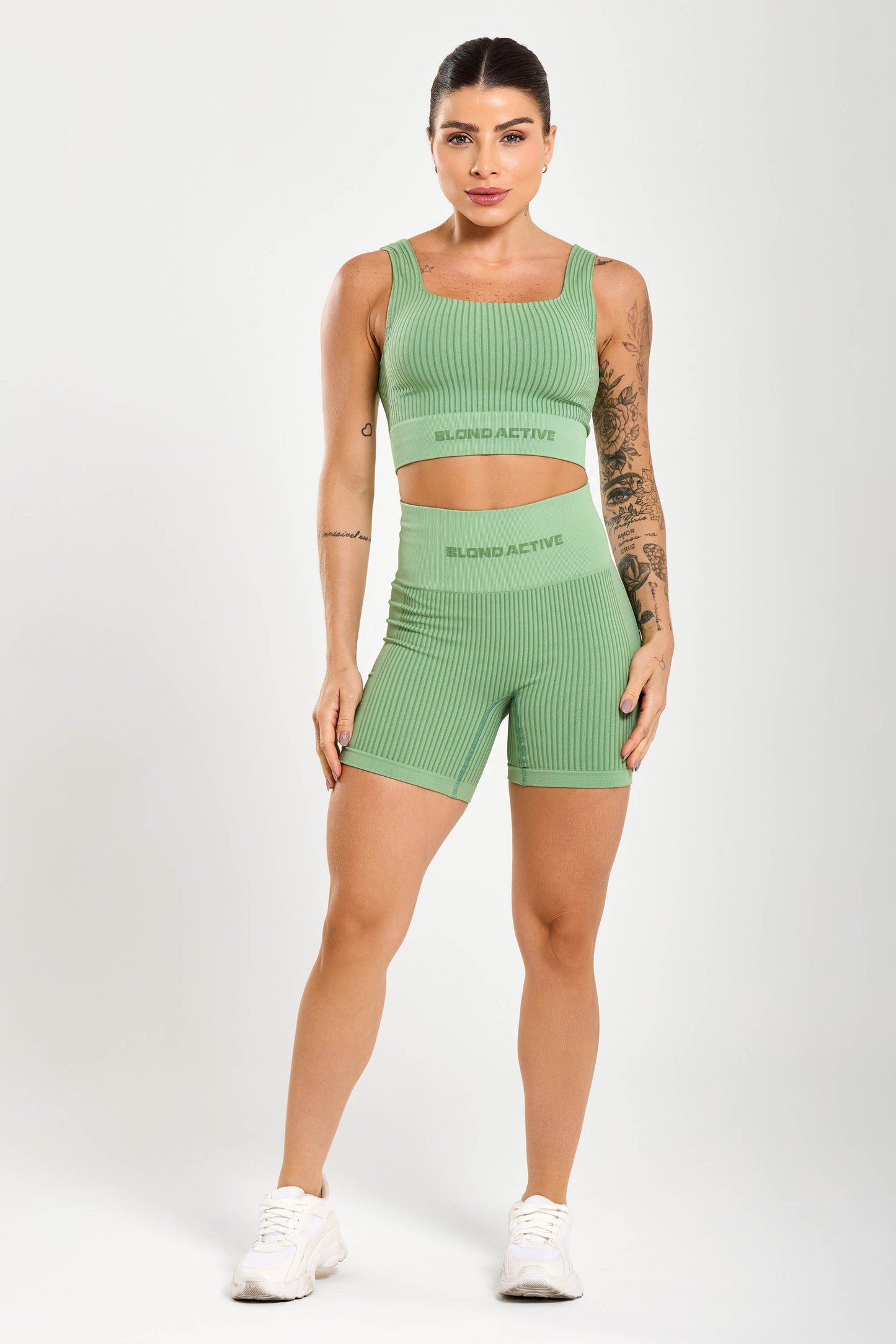 Conjunto Energy Seamless Tex Top Anatômico + Short (Verde)