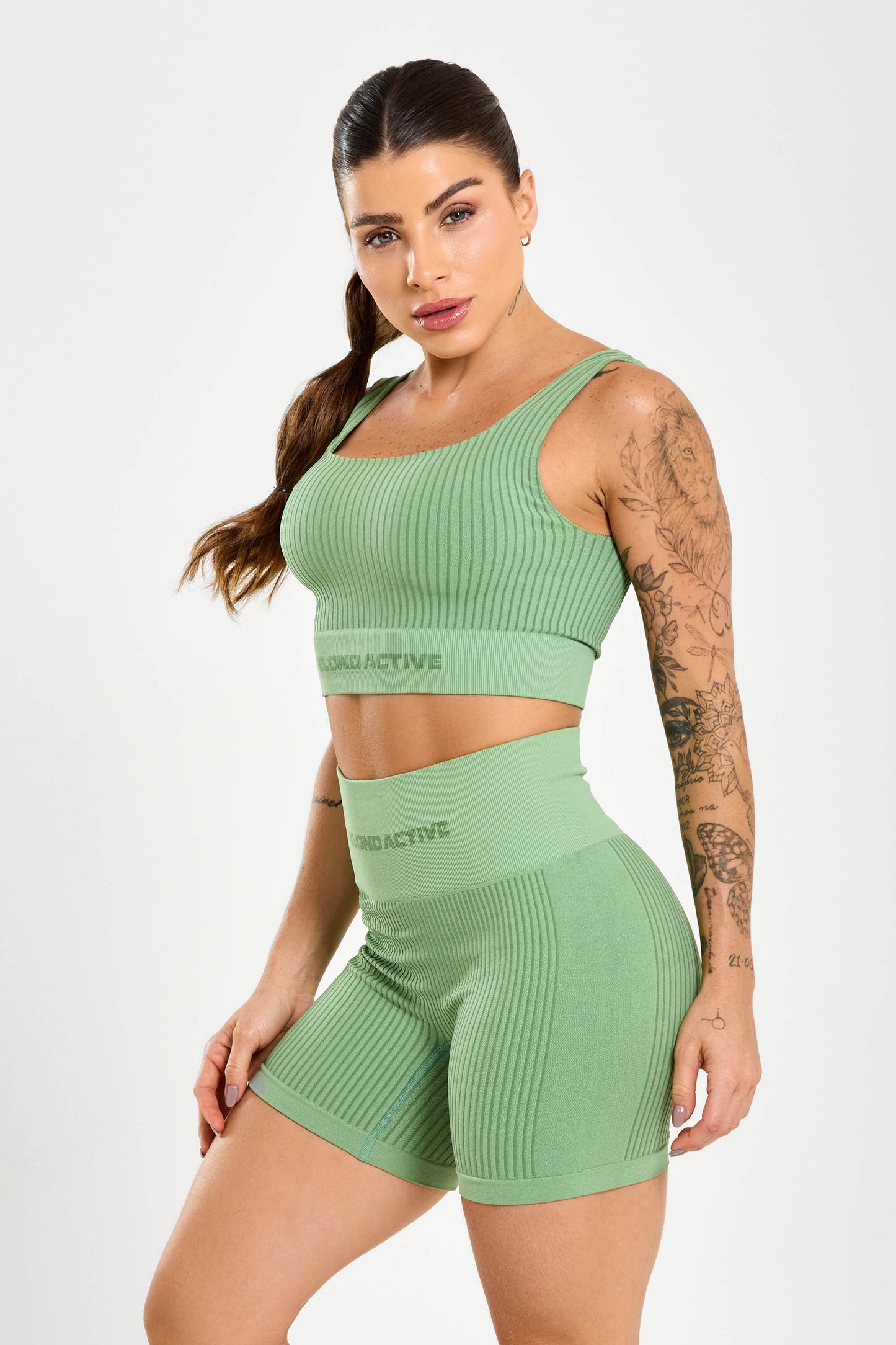 Conjunto Energy Seamless Tex Top Anatômico + Short (Verde)