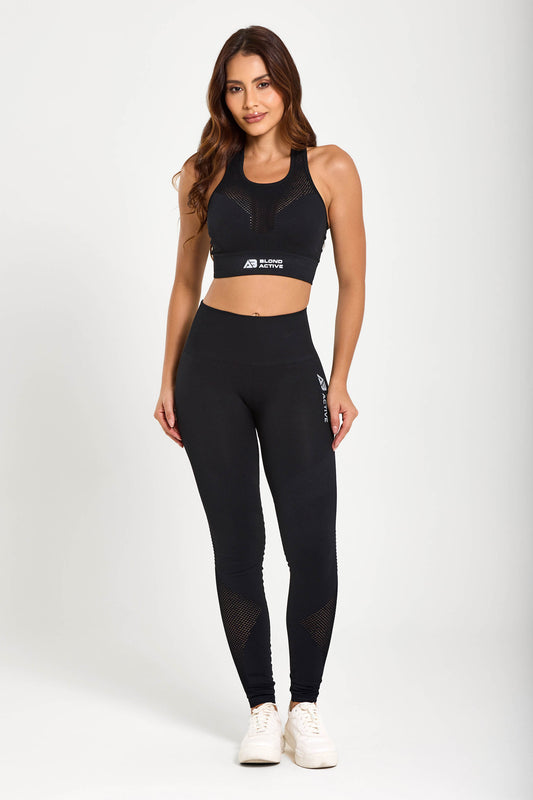 Conjunto AirSense Preto Top Respiráveis + Legging Cós Alto UV+