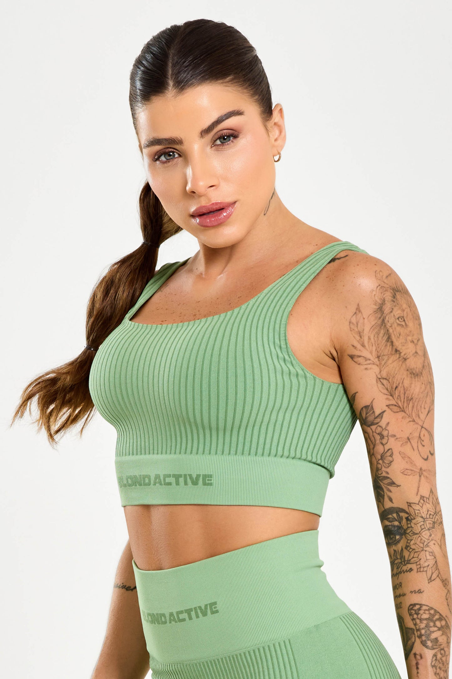 Conjunto Energy Seamless Tex Top Anatômico + Short (Verde)