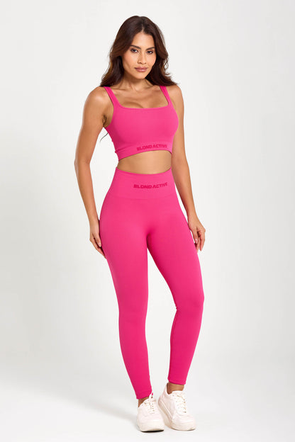 Calça Legging Canelada Cós Alto Seamless Rosa