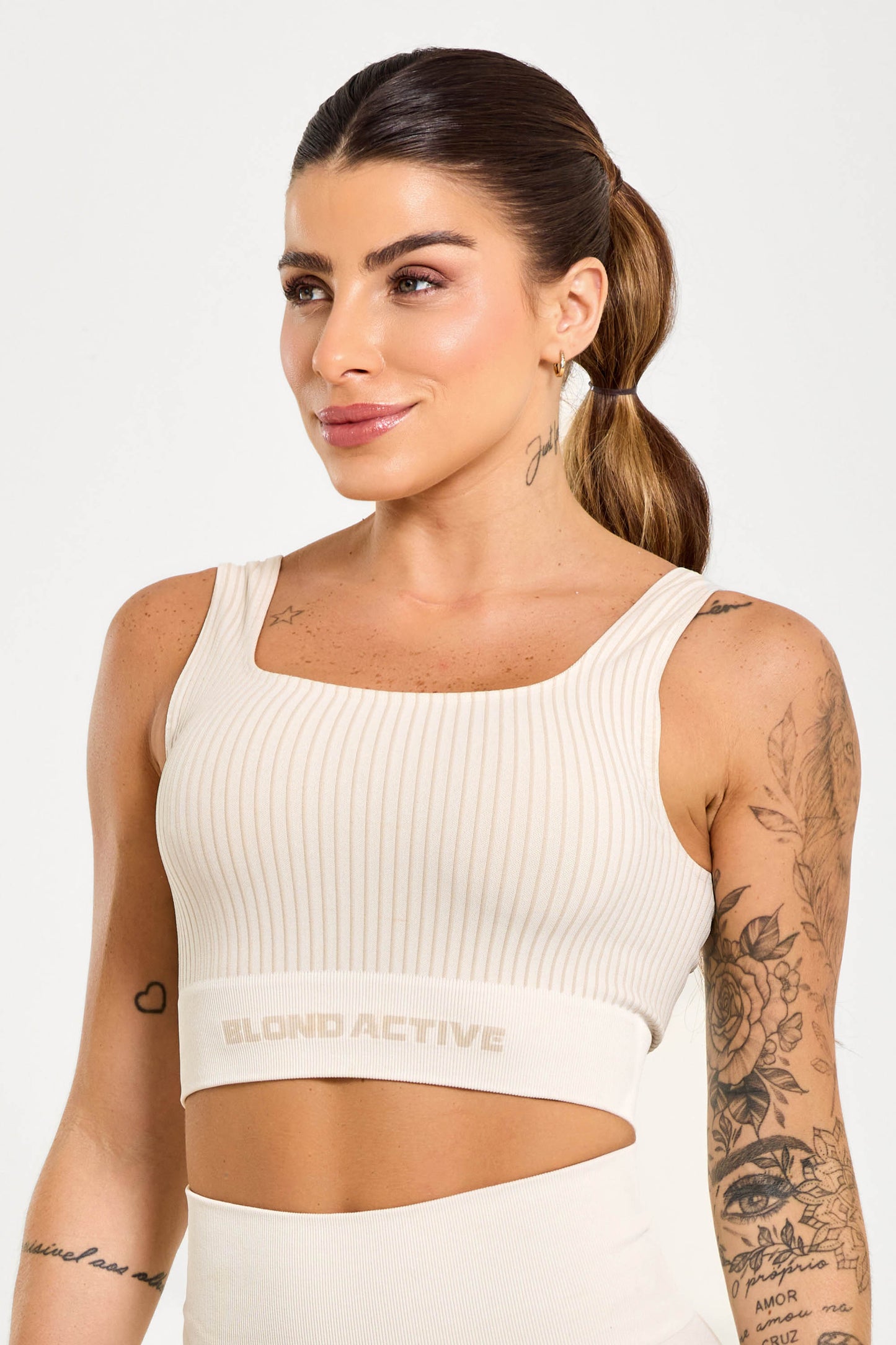 Top Feminino Energy em Lycra Seamless Tex Off White