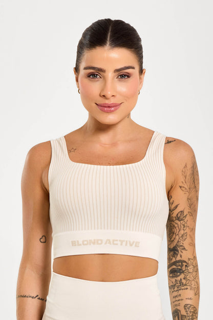 Conjunto Energy Seamless Tex Top Anatômico + Legging Canelada Off White