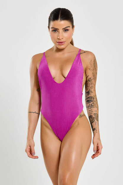 Conjunto Maiô + Short Lycra Com Proteção UV+ Púrpura