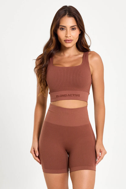 Conjunto Energy Seamless Tex Top Anatômico + Short (Coffe)