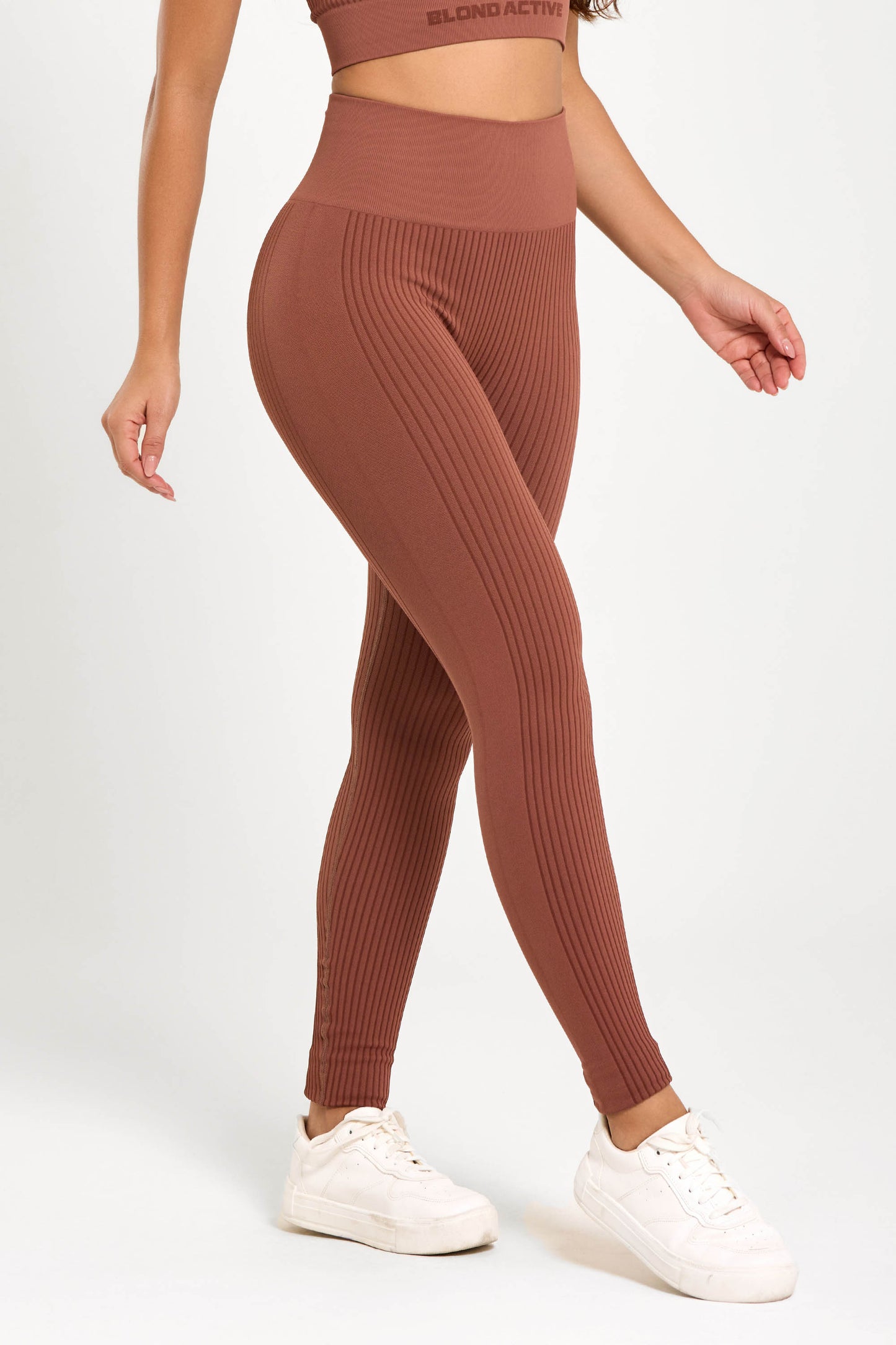 Conjunto Energy Seamless Tex Top Anatômico + Legging Canelada Coffe