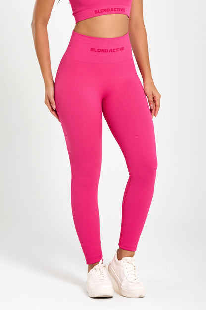 Calça Legging Canelada Cós Alto Seamless Rosa