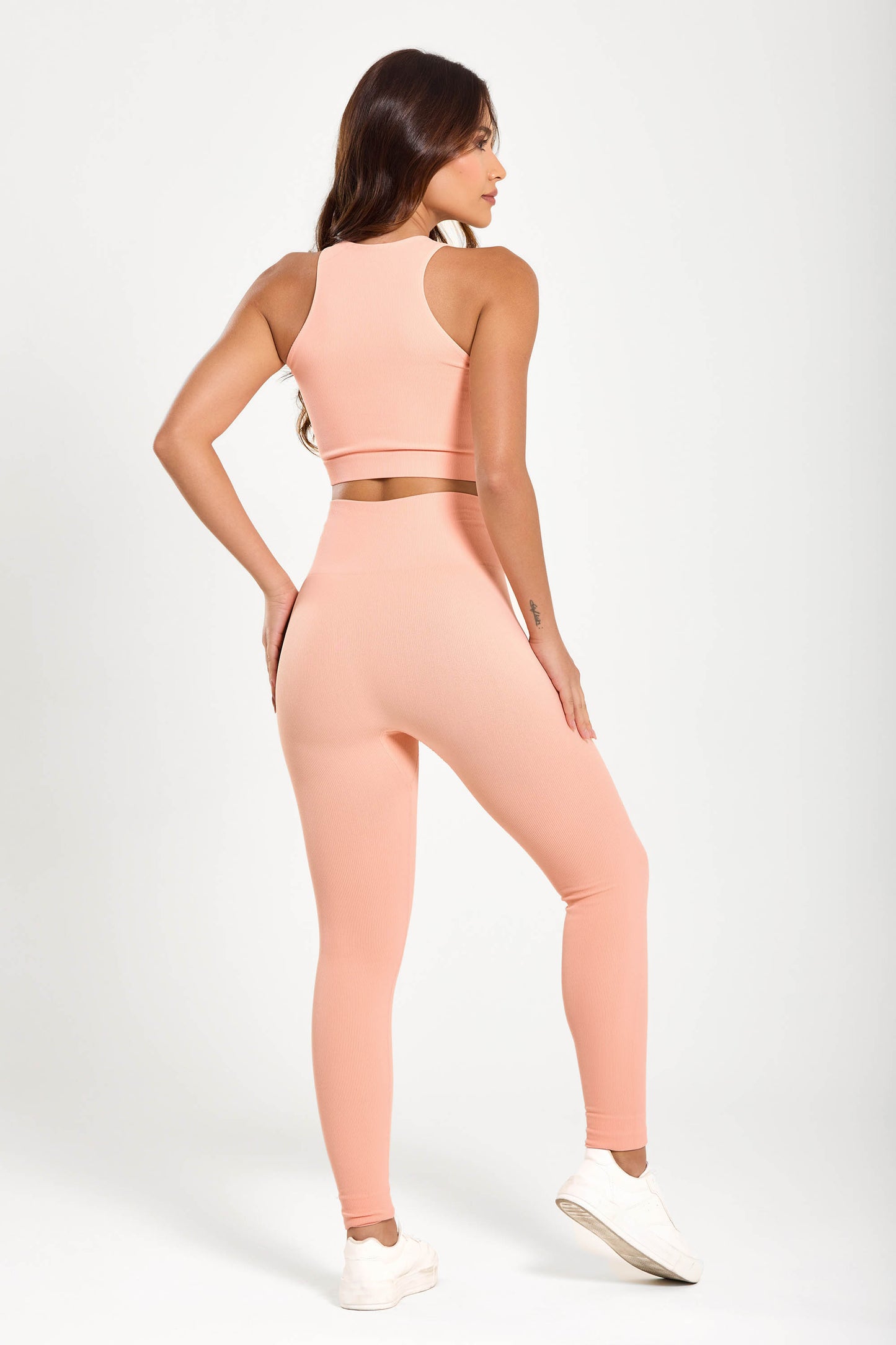 Conjunto Energy Seamless  Top Cropped (Salmão) + Legging Lisa (Salmão)