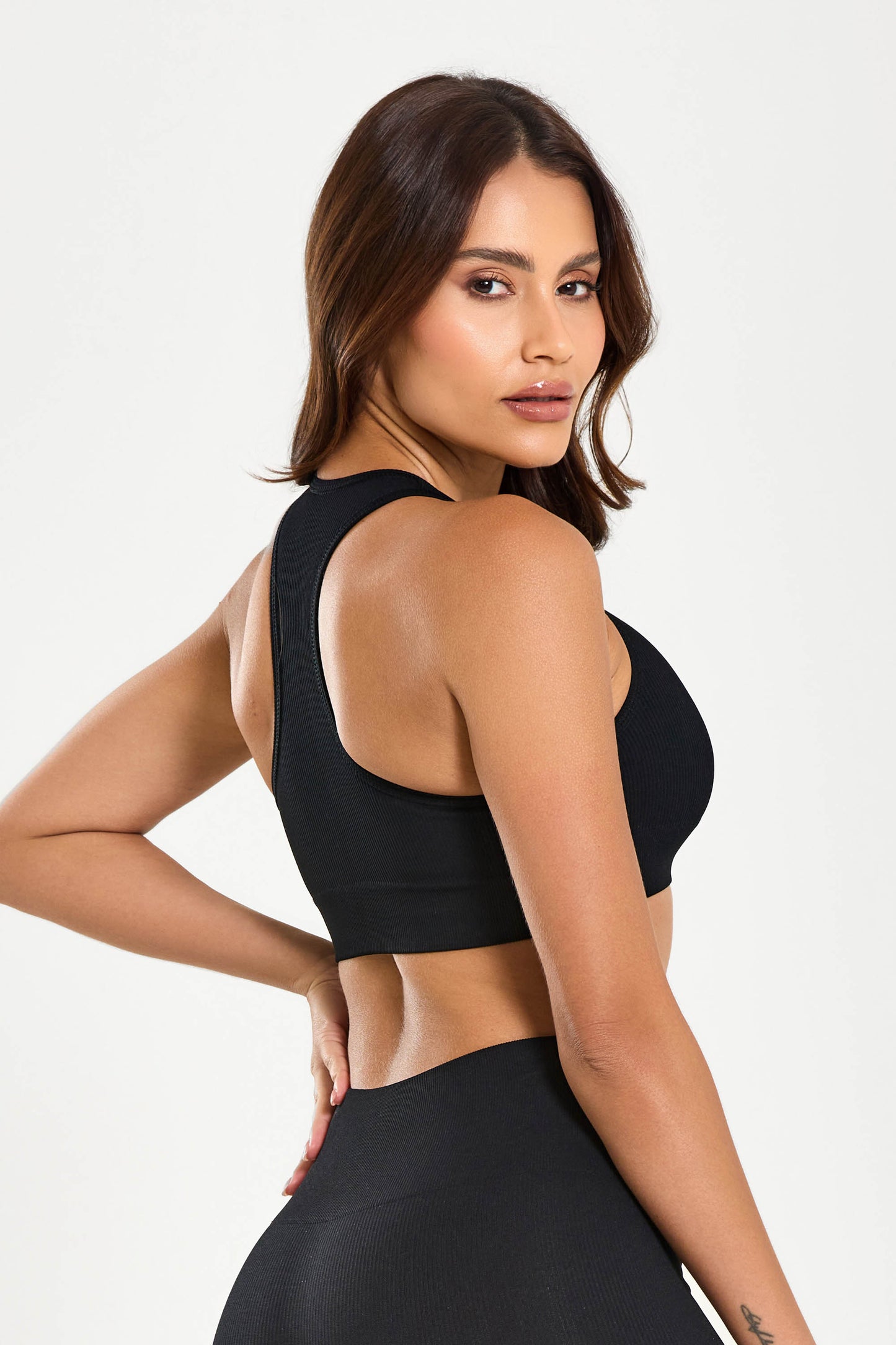 Top Canelado Seamless Preto UV+ e Costas Nadador