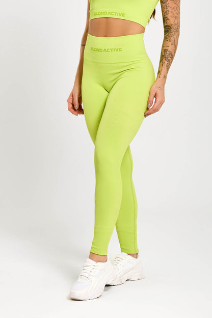 Calça Legging Canelada Cós Alto Seamless Neon