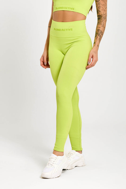 Calça Legging Canelada Cós Alto Seamless Neon