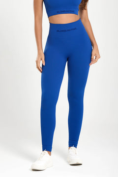 Calça Legging Canelada Cós Alto Seamless Azul Bic