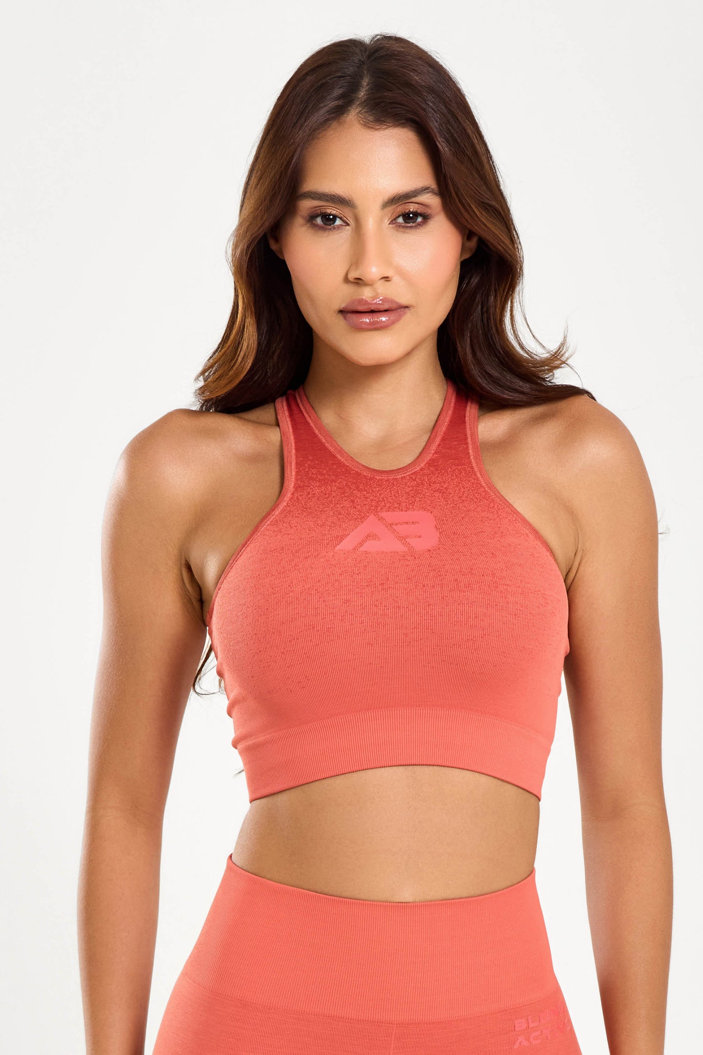 Conjunto Degradê Páprica Top Cropped + Legging Seamless UV+