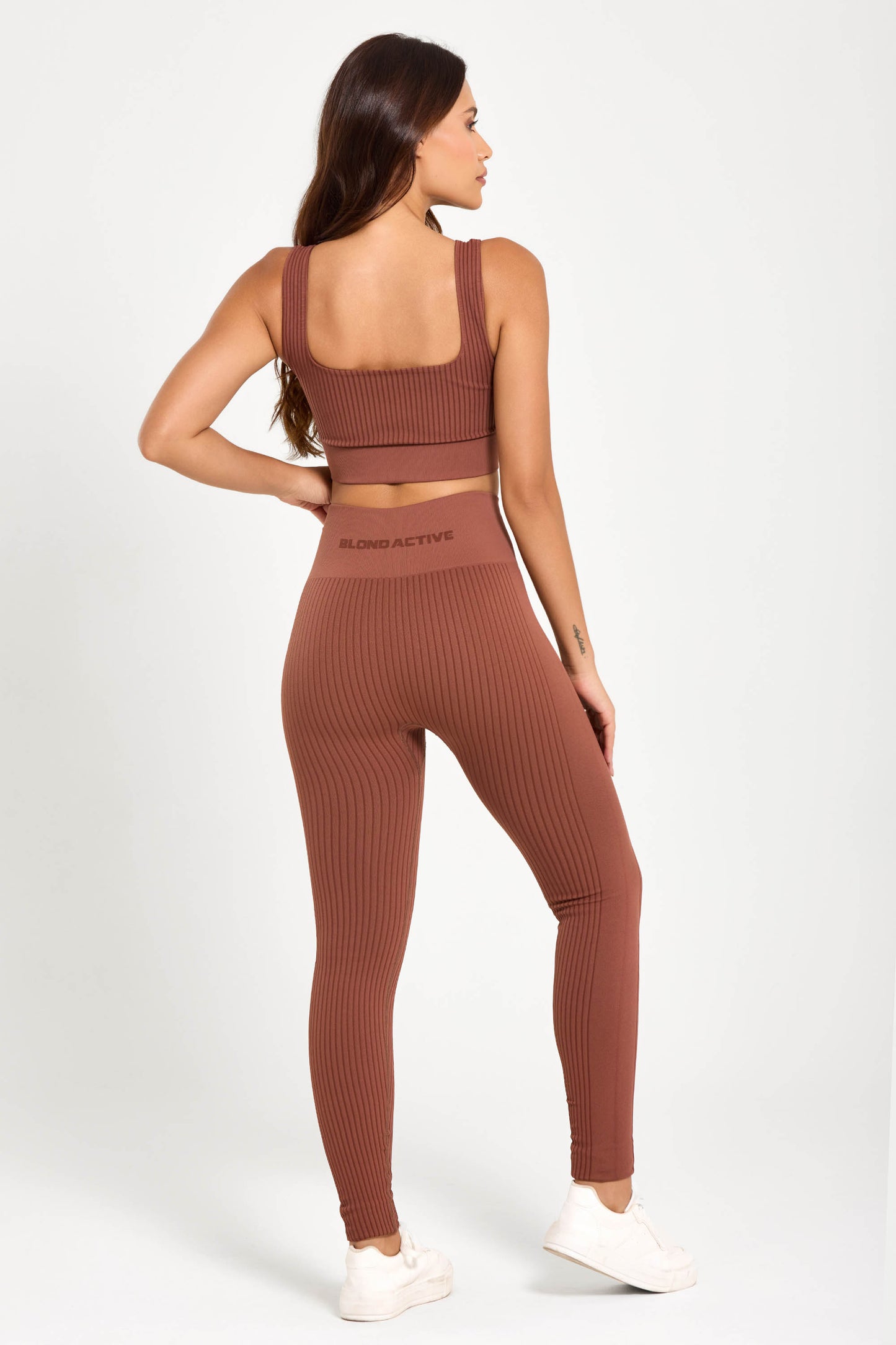 Conjunto Energy Seamless Tex Top Anatômico + Legging Canelada Coffe