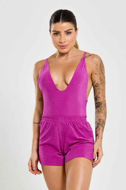 Conjunto Maiô + Short Lycra Com Proteção UV+ Púrpura