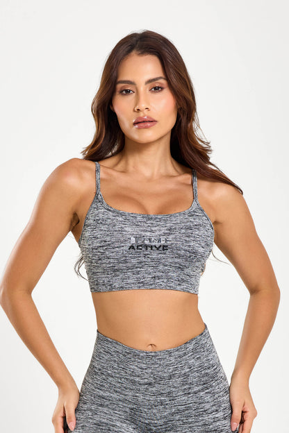 Conjunto Duomix Cinza Mescla Top + Legging Seamless UV+