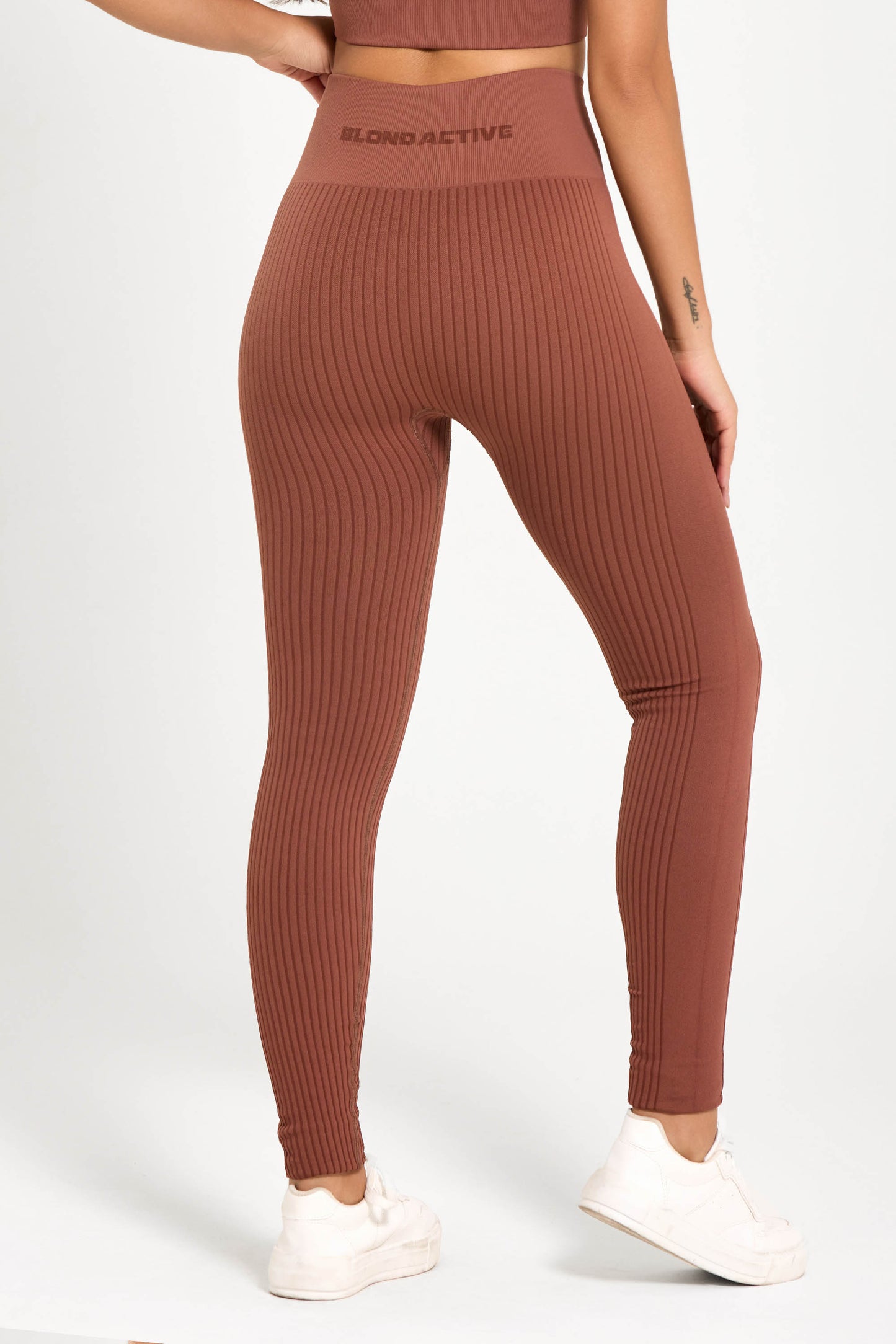 Conjunto Energy Seamless Tex Top Anatômico + Legging Canelada Coffe