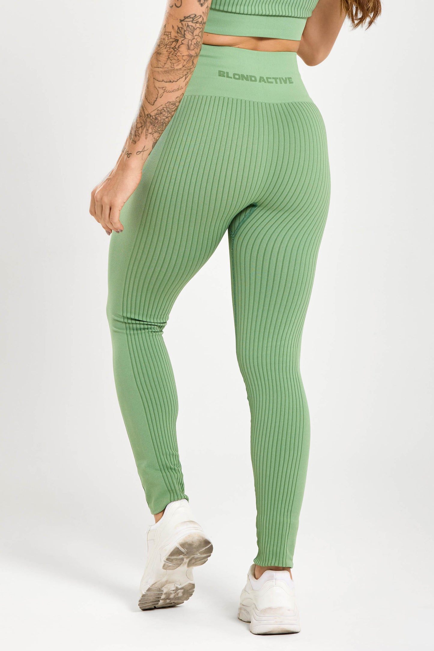 Conjunto Energy Seamless Tex Top Anatômico + Legging Canelada (Verde)