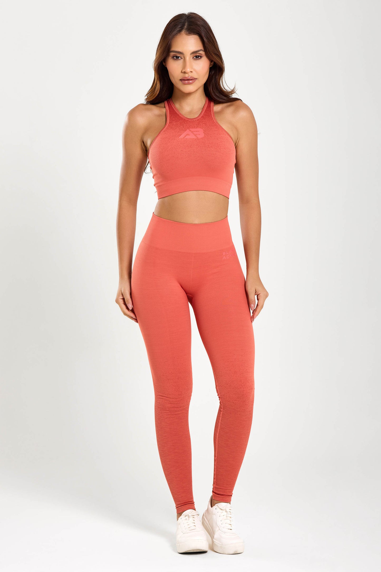 Conjunto Degradê Páprica Top Cropped + Legging Seamless UV+