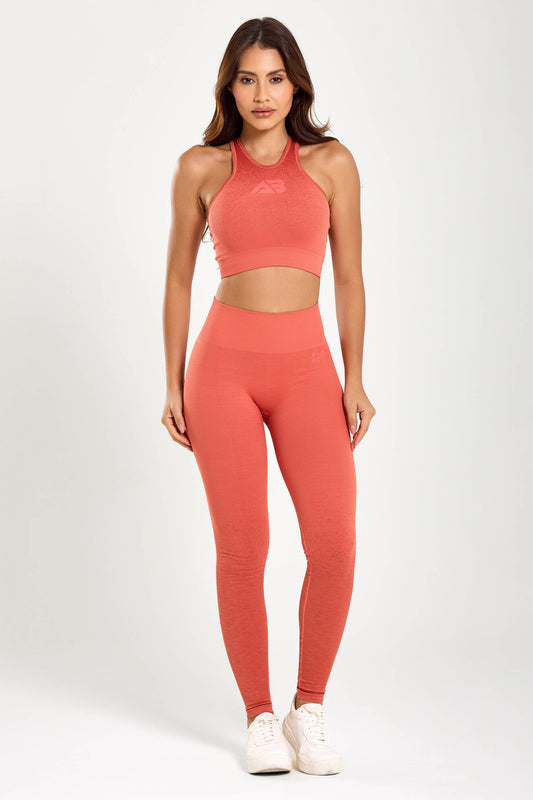 Conjunto Degradê Páprica Top Cropped + Legging Seamless UV+