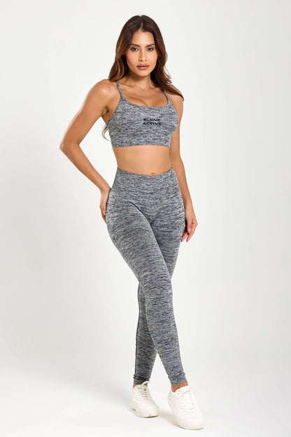 Conjunto Duomix Cinza Mescla Top + Legging Seamless UV+