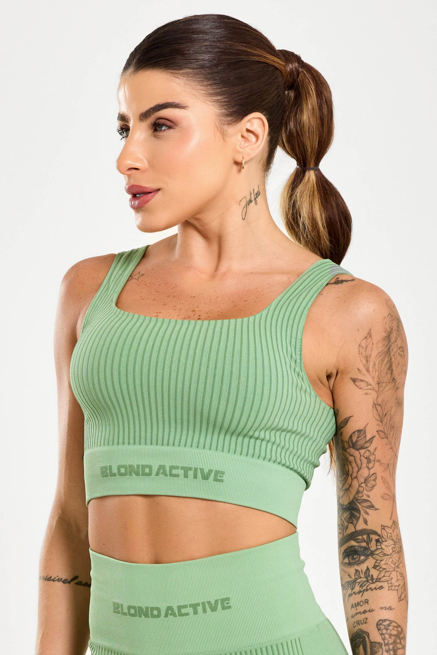 Top Feminino Energy em Lycra Seamless Tex Verde