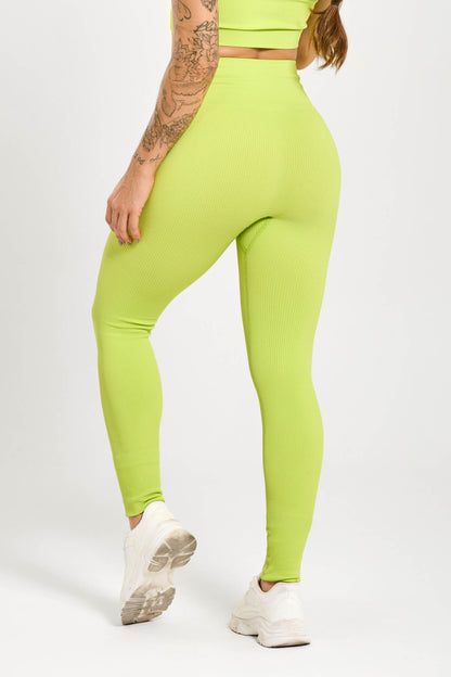 Calça Legging Canelada Cós Alto Seamless Neon