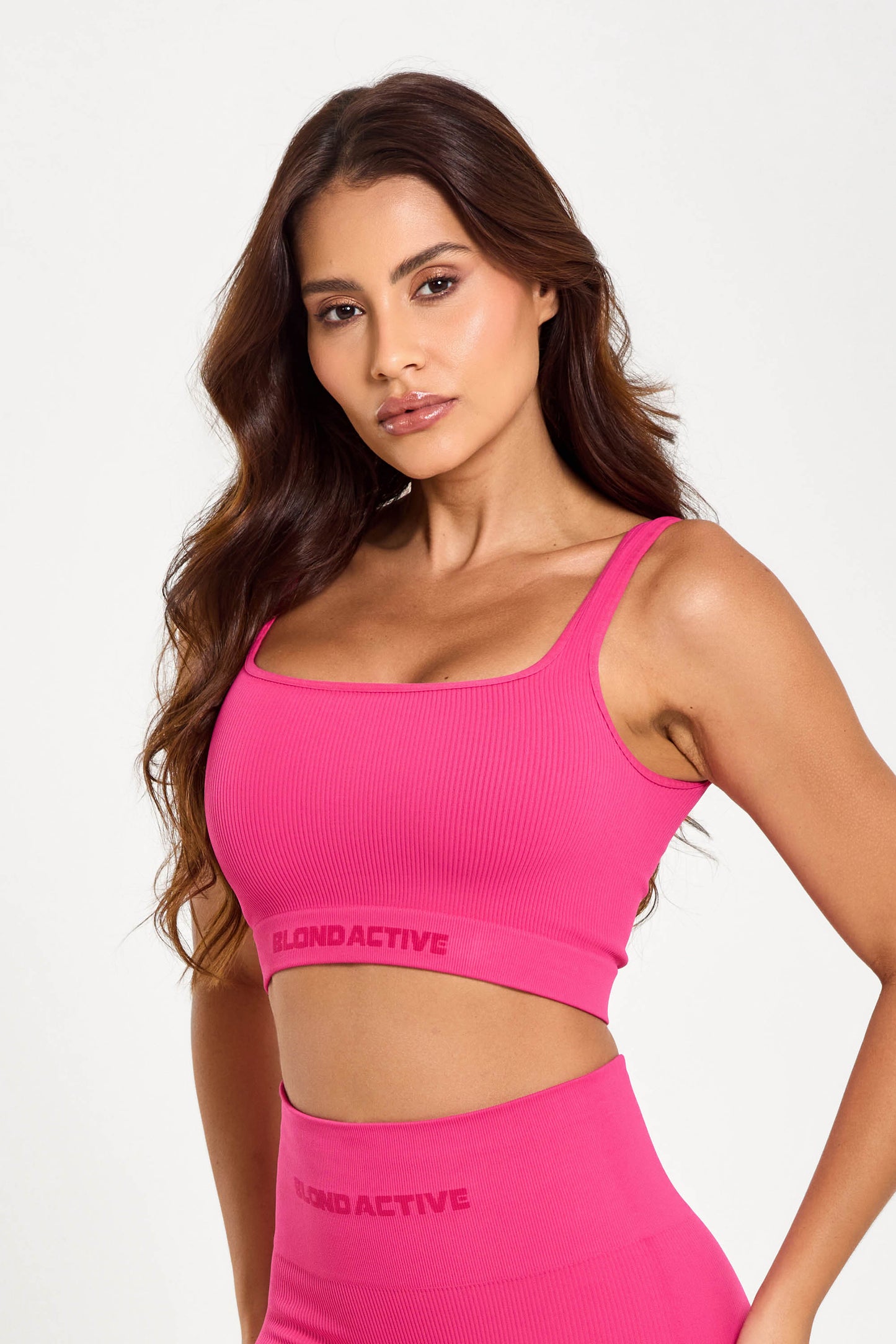 Top Alça Energy Lycra Canelada Seamless Rosa