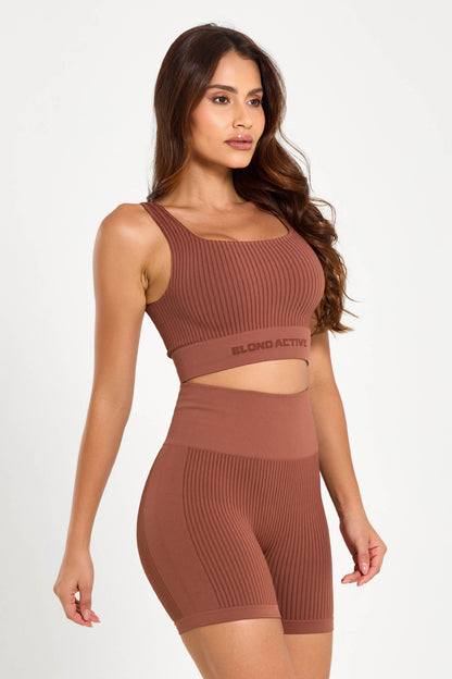 Conjunto Energy Seamless Tex Top Anatômico + Short (Coffe)