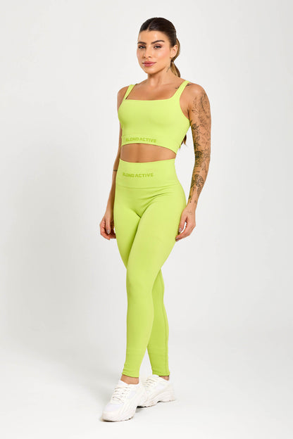 Calça Legging Canelada Cós Alto Seamless Neon