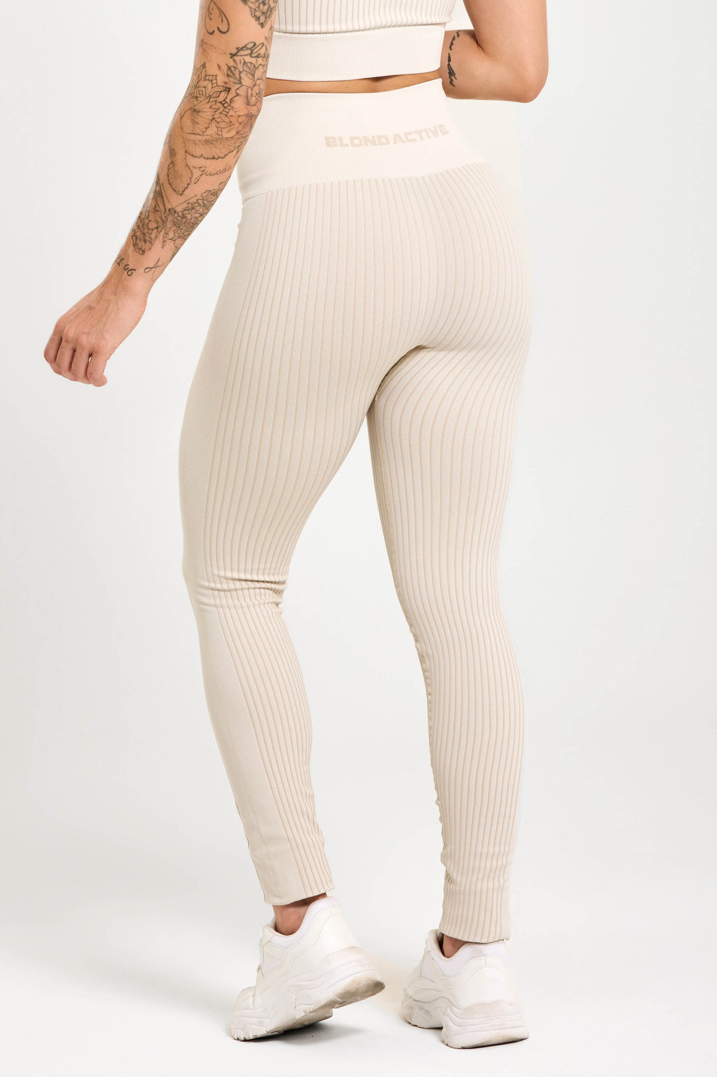 Conjunto Energy Seamless Tex Top Anatômico + Legging Canelada Off White