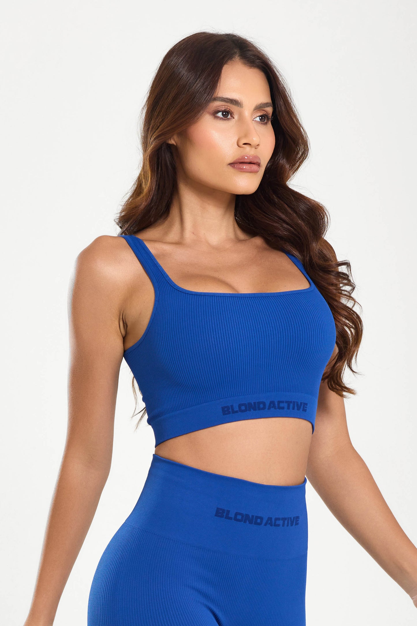 Top Alça Energy Lycra Canelada Seamless Azul Bic