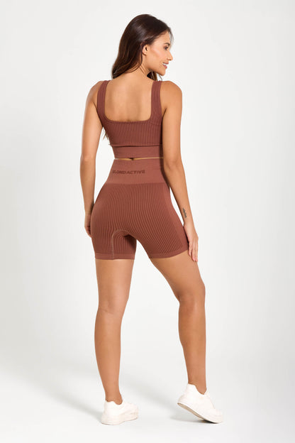 Short Feminino Energy em Lycra Seamless Tex Coffe