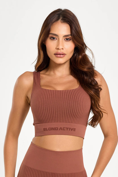 Top Feminino Energy em Lycra Seamless Tex Coffe