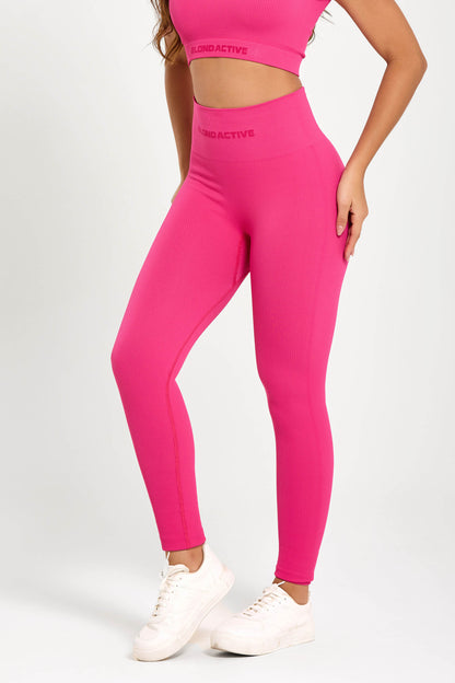 Calça Legging Canelada Cós Alto Seamless Rosa