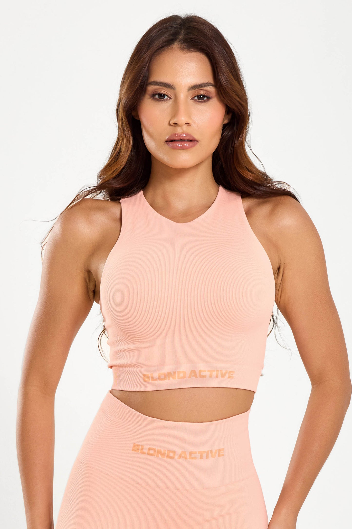 Conjunto Energy Seamless  Top Cropped (Salmão) + Legging Lisa (Salmão)