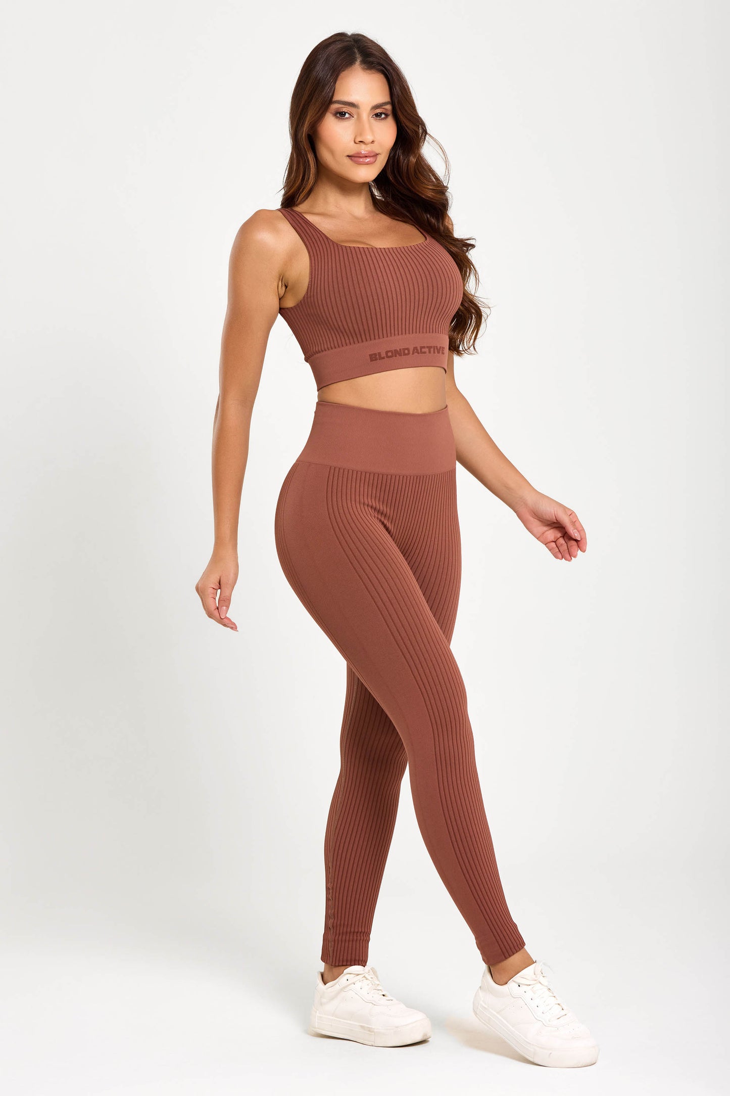 Conjunto Energy Seamless Tex Top Anatômico + Legging Canelada Coffe
