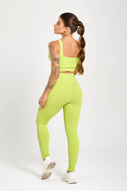 Calça Legging Canelada Cós Alto Seamless Neon