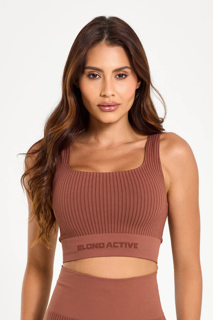 Conjunto Energy Seamless Tex Top Anatômico + Legging Canelada Coffe