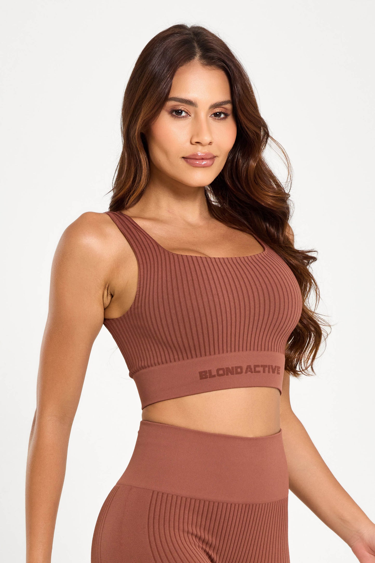 Conjunto Energy Seamless Tex Top Anatômico + Legging Canelada Coffe