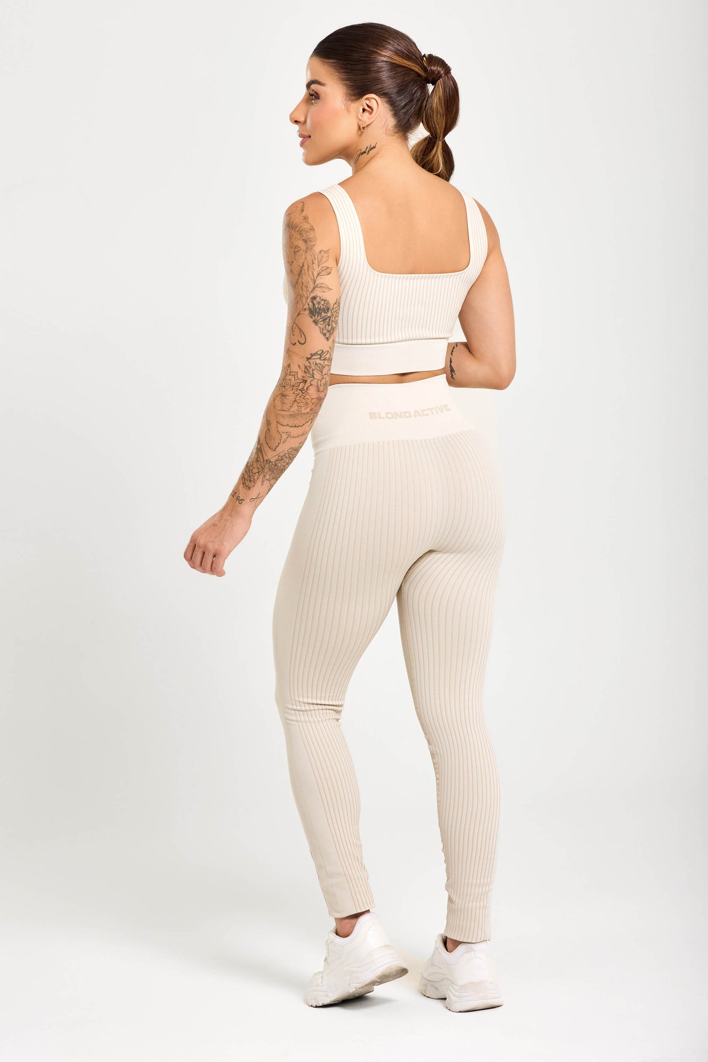 Conjunto Energy Seamless Tex Top Anatômico + Legging Canelada Off White
