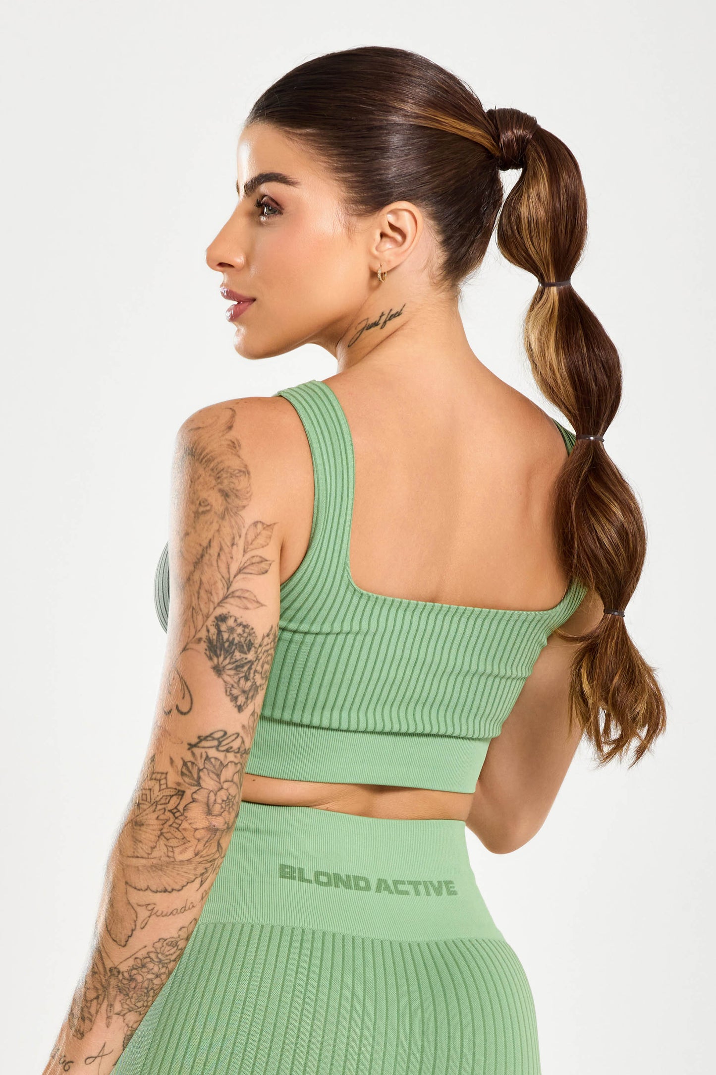 Conjunto Energy Seamless Tex Top Anatômico + Legging Canelada (Verde)